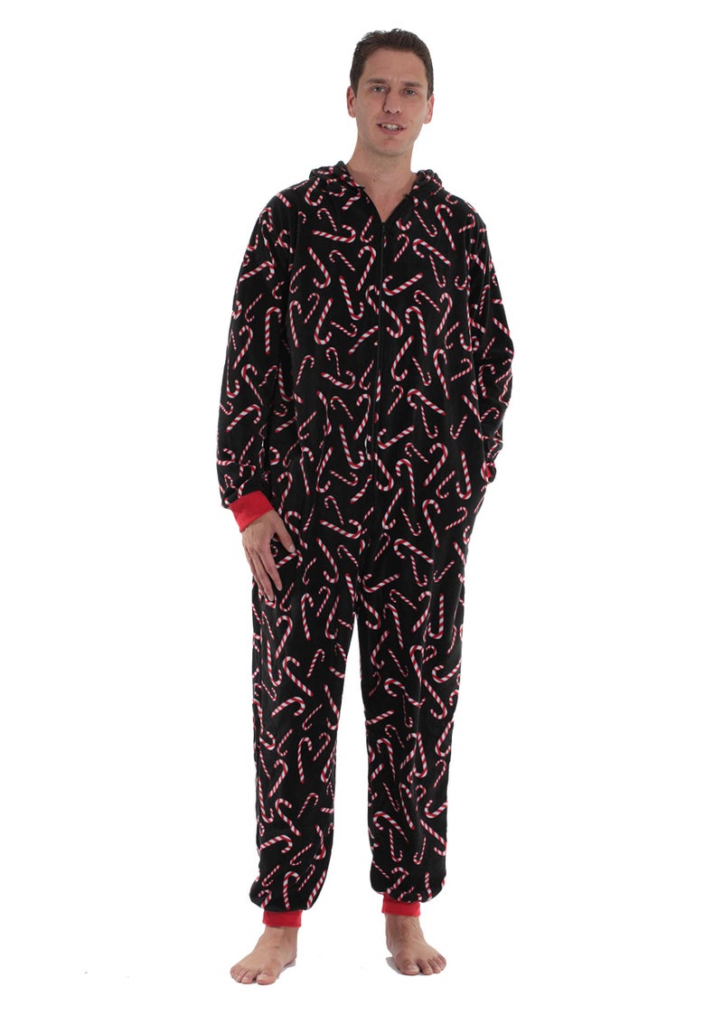 #followme Family Pajamas Candy Cane Microfleece Mens Adult Onesie 6754-10179-S - Image 3